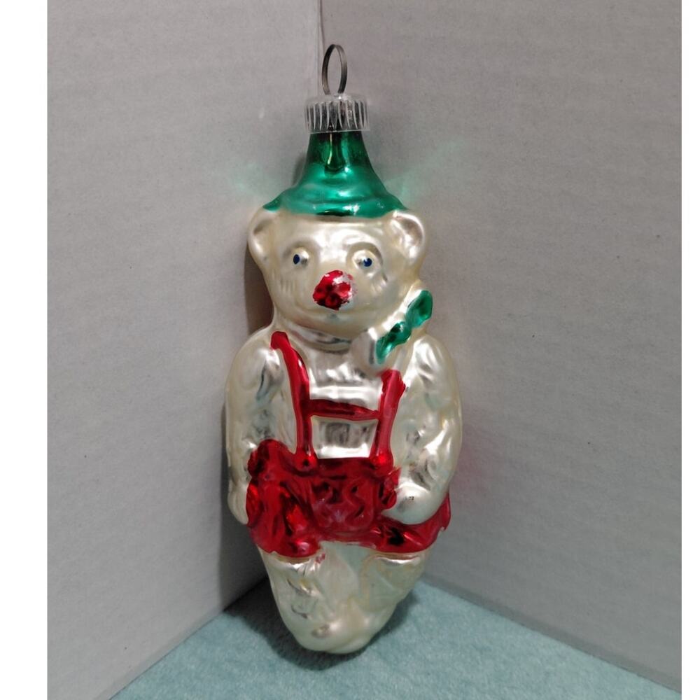 Vintage Ges Gesch Christmas Ornament Blown Glass Bear in Lederhosen Germany